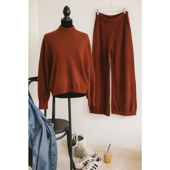 Free People Beach Lounge Set – Rust – Small – Wide Leg + Mock Neck Cozy Capsule - Picture 1 of 13